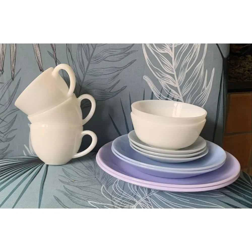 NEW 12 pc. Jonathan Adler Ether milk opaline glass MUGS PLATE BOWL REPLACEMENT S